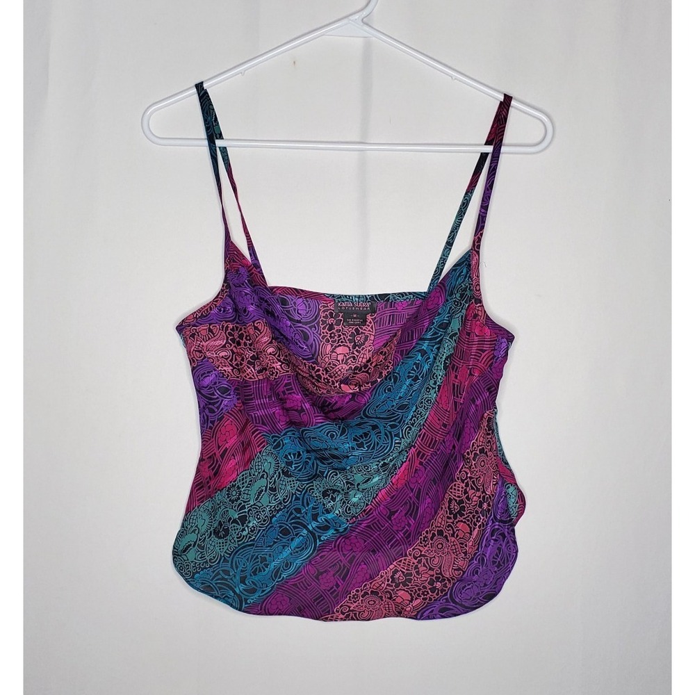 Kama Sutra Chiffon Cowl Cami Top Women Medium 90s Multicolor Cropped Boho Fairy